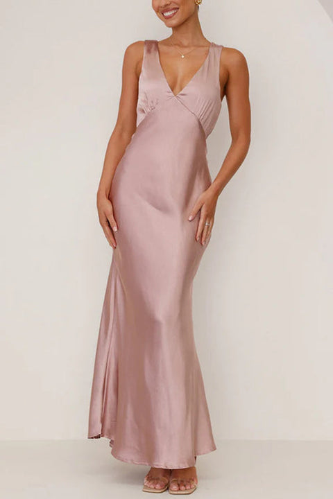 Mixiedress V Neck Sleeveless Maxi Party Dress