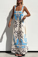Mixiedress Square Neck Tie Knot Backless Printed Maxi Cami Dress