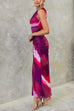 Ruched Sleeveless Cut Out Tie Dye Bodycon Maxi Dress