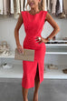 Mixiedress Crewneck Sleeveless Slit Bodycon Midi Dress