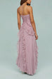 Mixiedress Strappy Halter Neck Ruffle Trim Asymmetric Hem Pleated Maxi Dress