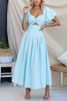 Mixiedress Twist Front Puff Sleeves Cut Out Pocketed Maxi Dress