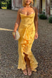 Mixiedress Spaghetti Strap Mesh Splice Draped Ruffle Maxi Dress