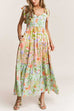 Mixiedress V Neck Bow Shoulder Tiered Floral Print Maxi Dress