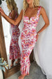 Mixiedress Cut Out Mesh Overlay Floral Print Ruffle Midi Cami Dress
