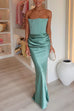 Mixiedress Strapless Ruched Satin Splice Bodycon Maxi Dress