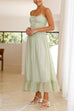 Mixiedress Frill Trim Lace Up Ruched Maxi Cami Dress