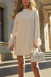 Mixiedress Mockneck Feather Trim Long Sleeves Mini Dress