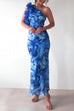 Mixiedress Ruffle One Shoulder Floral Print Bodycon Maxi Dress