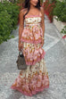 Mixiedress Spaghetti Strap Back Lace-up Ruffle Layered Floral Print Maxi Dress