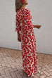 Tie Knot V Neck 3/4 Sleeves Abstract Print Maxi Swing Dress