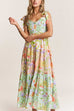 Mixiedress V Neck Bow Shoulder Tiered Floral Print Maxi Dress