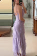 Mixiedress Spaghetti Strap Slit Frills Chiffon Maxi Dress