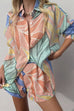 Mixiedress Unique Print Long Sleeves Button Up Shirt and Pocketed Shorts Linen Set
