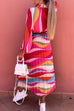 Mixiedress Tie Neck Long Sleeves Color Block Pleated Maxi Dress