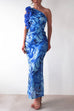 Mixiedress Ruffle One Shoulder Floral Print Bodycon Maxi Dress