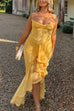 Mixiedress Spaghetti Strap Mesh Splice Draped Ruffle Maxi Dress