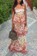Mixiedress Spaghetti Strap Back Lace-up Ruffle Layered Floral Print Maxi Dress