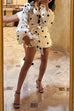 Mixiedress Polka Dot Balloon Long Sleeves Shirt and Tie Waist Wrap Mini Skirt Set