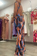 Sleeveless V Neck Twist Front Printed Maxi Bodycon Dress