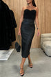 Mixiedress Back Slit Faux Leather Midi Bodycon Skirt