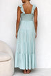 Mixiedress V Neck Ruffle Trim Tiered Sleeveless Linen Maxi Dress