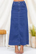 High Rise Back Slit Pocketed Denim Maxi Skirt