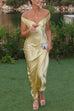 Mixiedress Off Shoulder Backless Cut Out Satin Maxi Dress