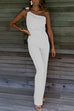 Mixiedress One Shoulder Sleeveless Ruched Solid Jumpsuit