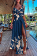 Mixiedress V Neck High Slit Maxi Cover Up Dress with Crop Cami Top Beach Set