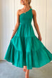 Mixiedress One Shoulder Sleeveless Smocked Ruffle Tiered Maxi Dress