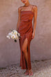 Mixiedress Square Collar High Slit Ruched Cami Party Dress