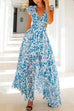 Mixiedress Deep V Neck Slit Ruffle Trim Floral Maxi Vacation Dress