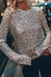 Crewneck Back Cut Out Sparkle Sequin Pullovers