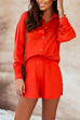 Mixiedress Solid Long Sleeve Blouse Shirt Elastic Waist Shorts Set