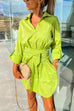 Mixiedress Rolled Up Long Sleeve Knot Waist Mini Shirt Dress