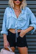Mixiedress Long Sleeves Drawstring Hem Cropped Denim Shirt