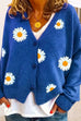 Mixiedress V Neck Button Up Daisy Embroidery Sweater Cardigan