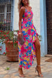Mixiedress V Neck Irregular Hem Printed Cami Holiday Dress