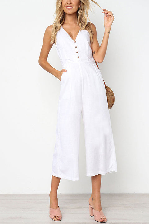 Mixiedress Buttons V Neck Tank Jumpsuit with Pockets