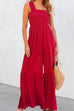 Mixiedress Smocked Wide Straps Ruffle Hem Wide Leg Jumpsuit