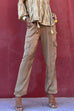 High Waist Solid Satin Cargo Pants