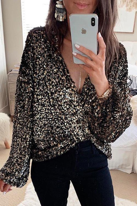 Mixiedress Open Front Long Sleeve Sequin Shirt