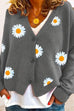 Mixiedress V Neck Button Up Daisy Embroidery Sweater Cardigan