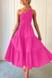 Mixiedress One Shoulder Sleeveless Smocked Ruffle Tiered Maxi Dress