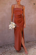 Mixiedress Square Collar High Slit Ruched Cami Party Dress