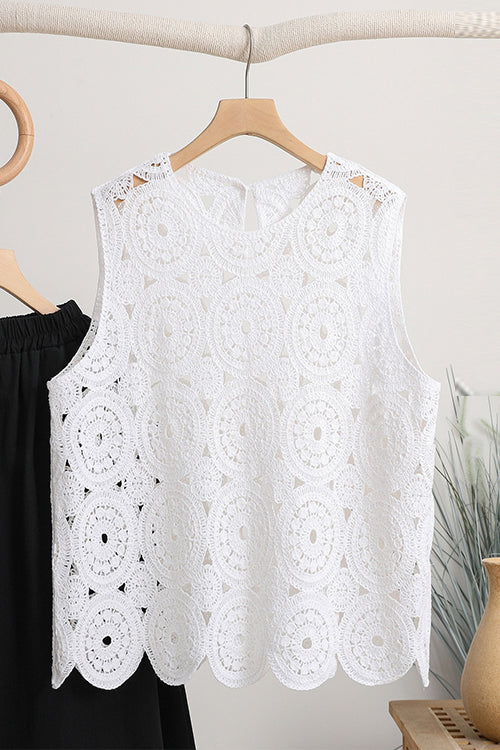 Mixiedress Round Neck Sleeveless Hollow Out Crochet Top