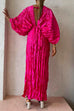 V Neck Open Back Side Split Pleated Maxi Dress