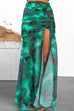 Ruched Crop Cami Top High Slit Maxi Skirt Printed Set