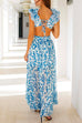 Mixiedress Deep V Neck Slit Ruffle Trim Floral Maxi Vacation Dress